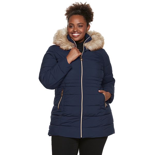 Halitech Faux Fur Hood Puffer Jacket, Puffer Coat With Fur Hood Plus Size