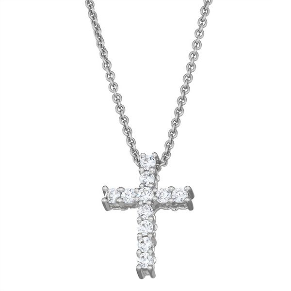 Made For You Sterling Silver 1 4 Carat T W Lab Grown Diamond Cross Pendant Necklace