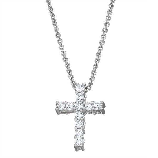 Made For You Sterling Silver 1 4 Carat T W Lab Grown Diamond Cross Pendant Necklace