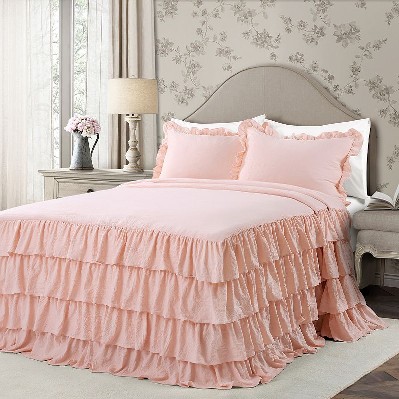 Lush Decor Allison Ruffle Skirt Bedspread and Sham Set, Pink, Twin