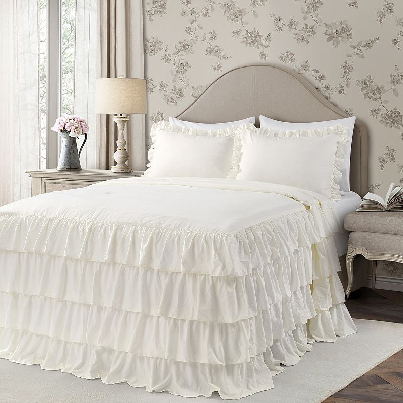 Lush Decor Allison Ruffle Skirt Bedspread and Sham Set, White, Queen