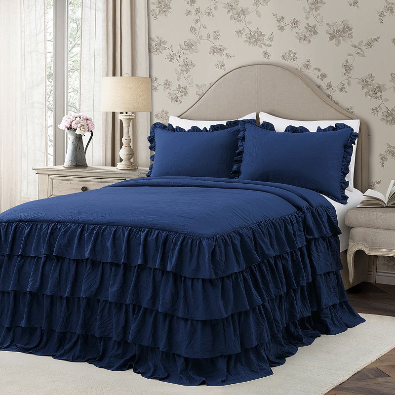 Lush Decor Allison Ruffle Skirt Bedspread and Sham Set, Blue, Full