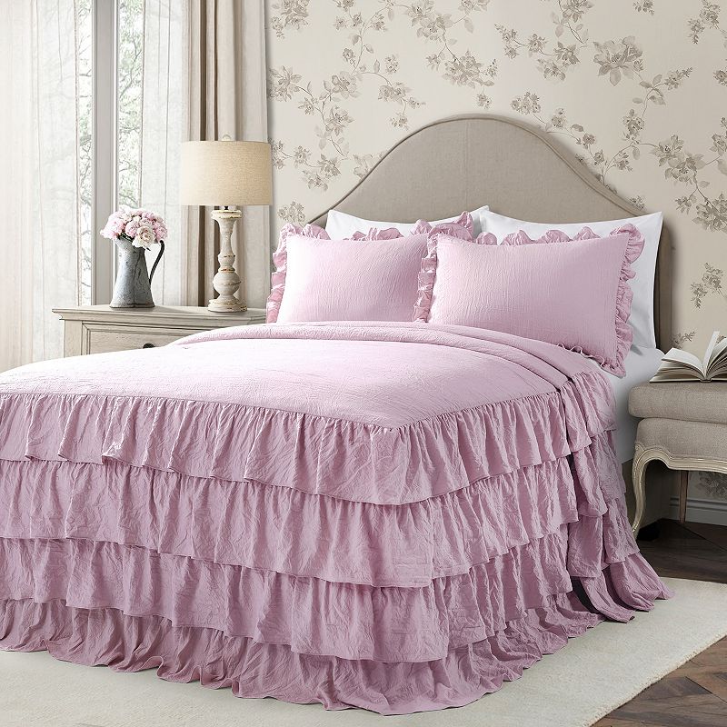 Lush Decor Allison Ruffle Skirt Bedspread and Sham Set, Purple, Queen