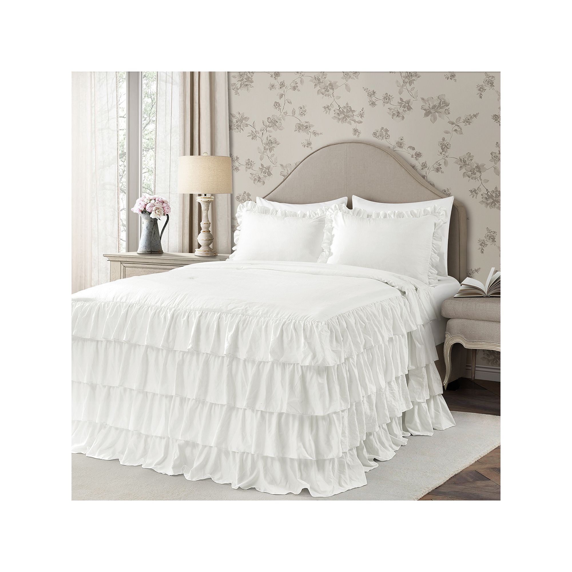 Lush Decor Allison Ruffle Skirt Bedspread and Sham Set, White