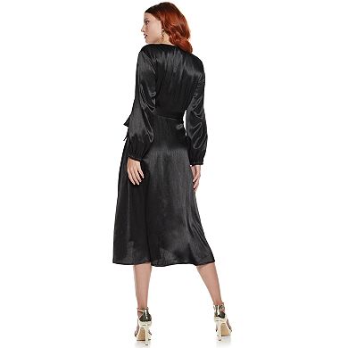 Women's Nine West Long Sleeve Midi Wrap Dress