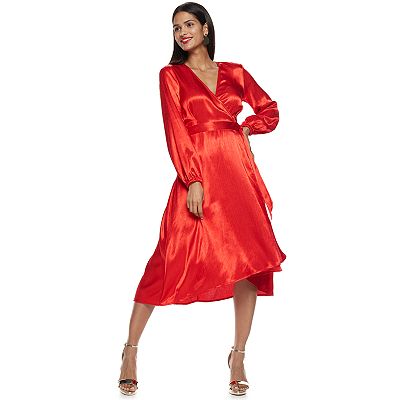 Women's Nine West Long Sleeve Midi Wrap Dress