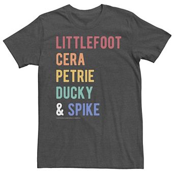 Men's Land Before Time Colorful Character Name Stack Tee