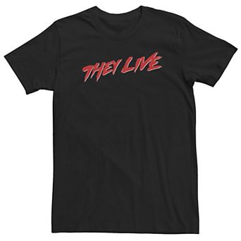 Men's They Live Red Painted Text Logo Tee