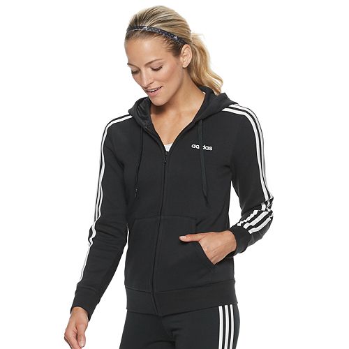 Women's adidas 3 Stripe Cotton Fleece Full Zip Hooded Sweatshirt