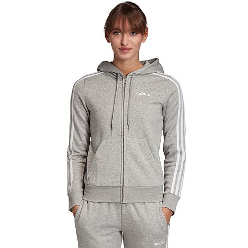 women's adidas 3 stripe cotton fleece full zip hooded sweatshirt