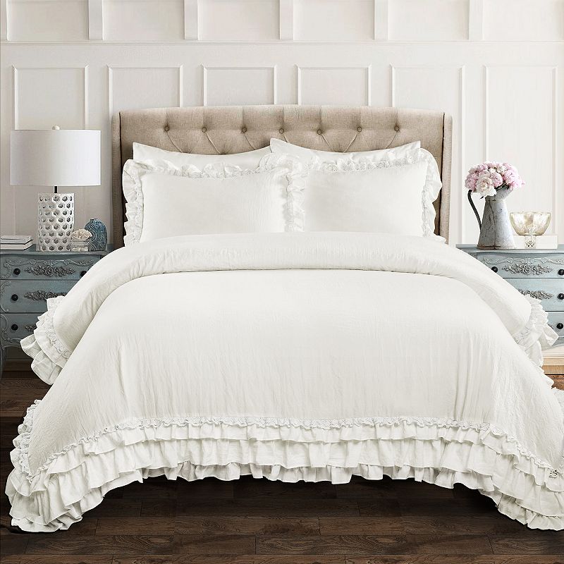Lush Decor Ella Ruffle Lace Comforter Set, White, Twin