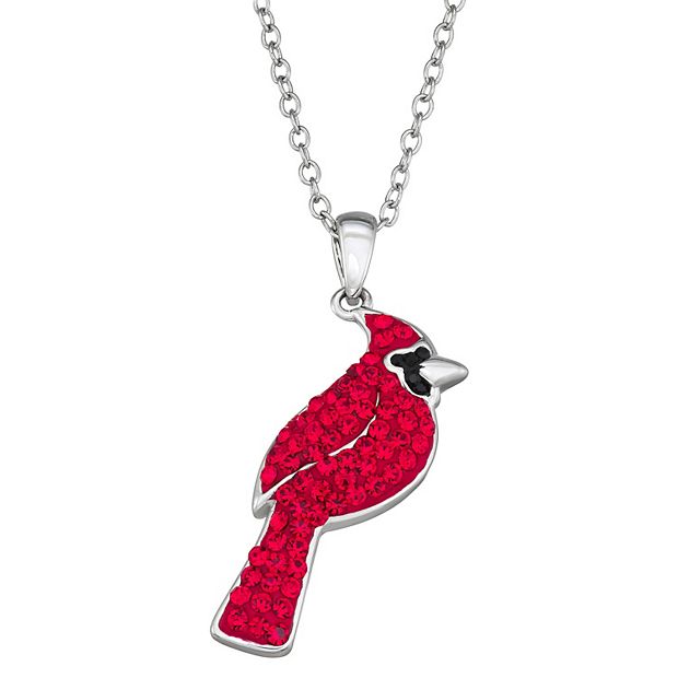 Crystal Collective Fine Silver Plated Crystal Cardinal Pendant Necklace, Women's, Size: 18, Red