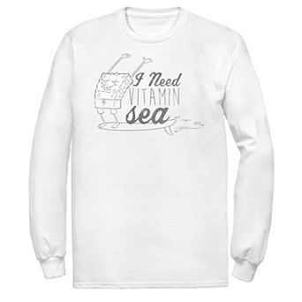 Men's Spongebob Squarepants Surfing I Need Vitamin Sea Long Sleeve Tee
