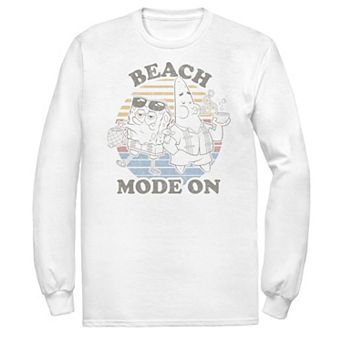 Men's Spongebob Squarepants Beach Mode On Faded Retro Long Sleeve Tee