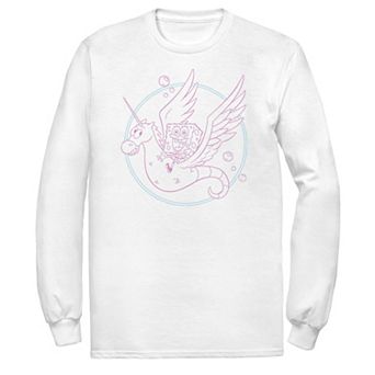 Men's Spongebob Sea Unicorn Pink Hue Outline Long Sleeve Tee