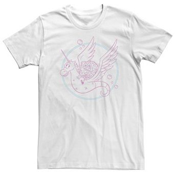Men's Spongebob Sea Unicorn Pink Hue Outline Tee