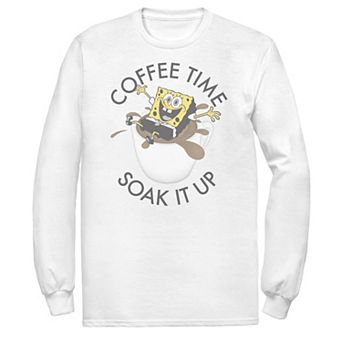 Men's Spongebob Coffee Time Soak It Up Portrait Long Sleeve Tee