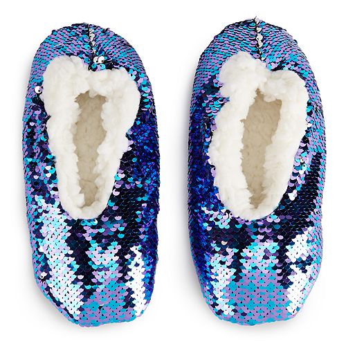 Girls 4-9 Flippable Sequin Fuzzy Babba Slipper Socks