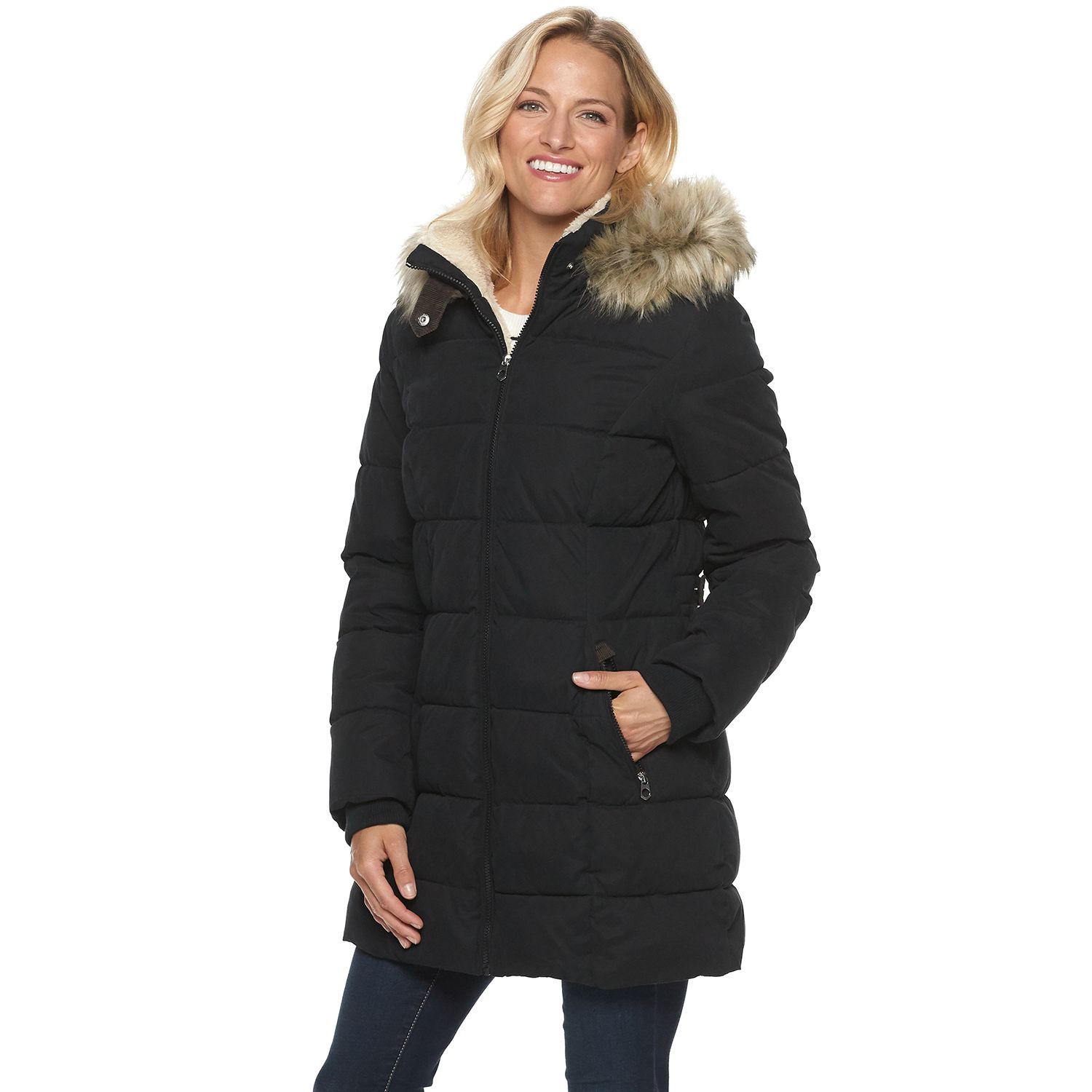 women's coat with fur trim hood