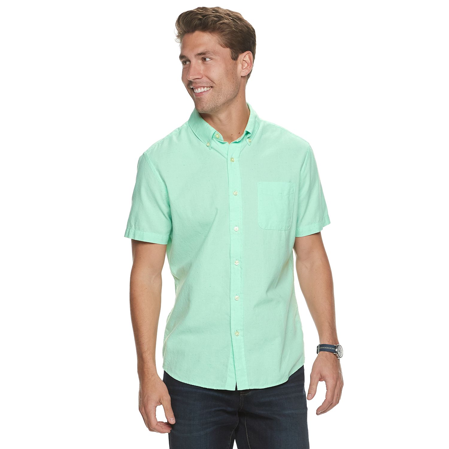 green button up shirt mens