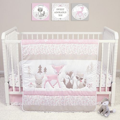 Woodland Friends 4 Piece Forest Animal Girl Baby Crib Bedding Set