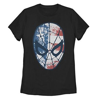 Juniors' Marvel Spider-Man American Flag Fill Mask Tee