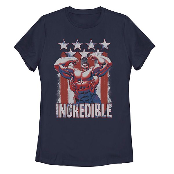 Juniors' Marvel Hulk American Flag Portrait Tee