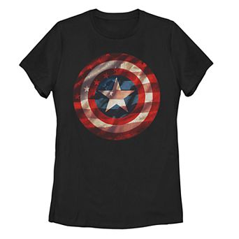 Juniors' Marvel Captain America Shield American Flag Fill Tee