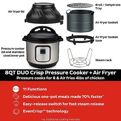 Instant Pot 8 qt 11-in-1 Air Fryer Duo Crisp + 2024 Electric Pressure Cooker