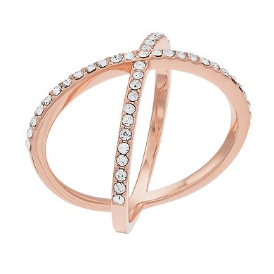 Brilliance 14k Rose Gold Plated X Ring with Crystals