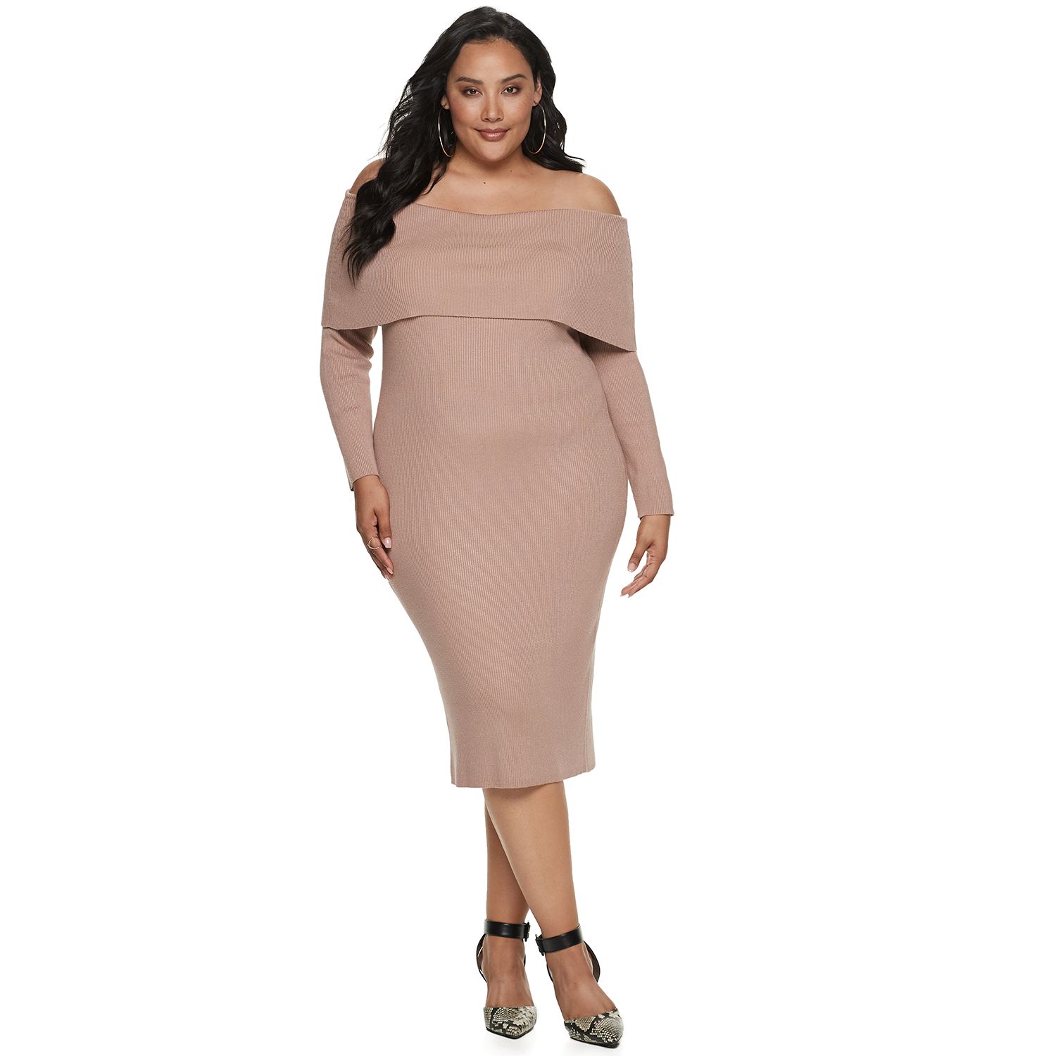 plus size off the shoulder sweater dress