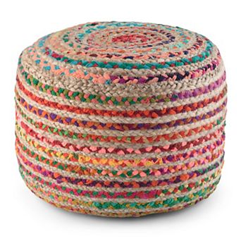 Simpli Home Margo Contemporary Round Pouf - Multi Color Braided Jute