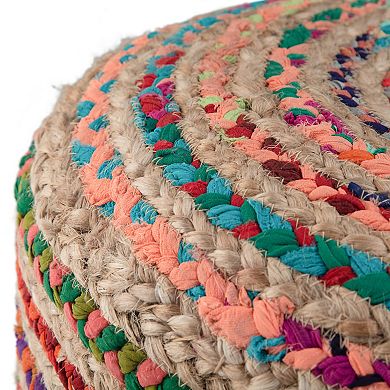Simpli Home Margo Contemporary Round Pouf - Multi Color Braided Jute