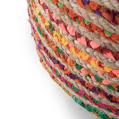 Simpli Home Margo Contemporary Round Pouf - Multi Color Braided Jute