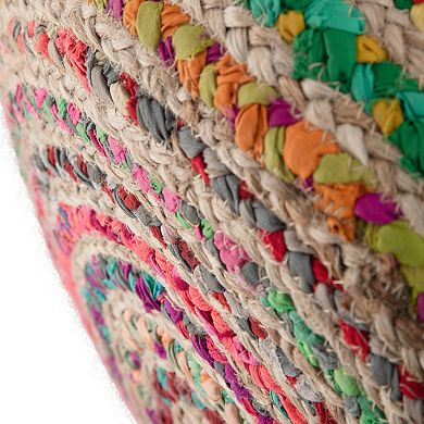 Simpli Home Margo Contemporary Round Pouf - Multi Color Braided Jute