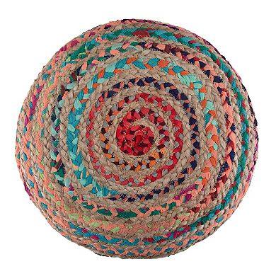 Simpli Home Margo Contemporary Round Pouf - Multi Color Braided Jute