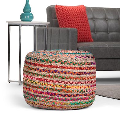 Simpli Home Margo Contemporary Round Pouf - Multi Color Braided Jute