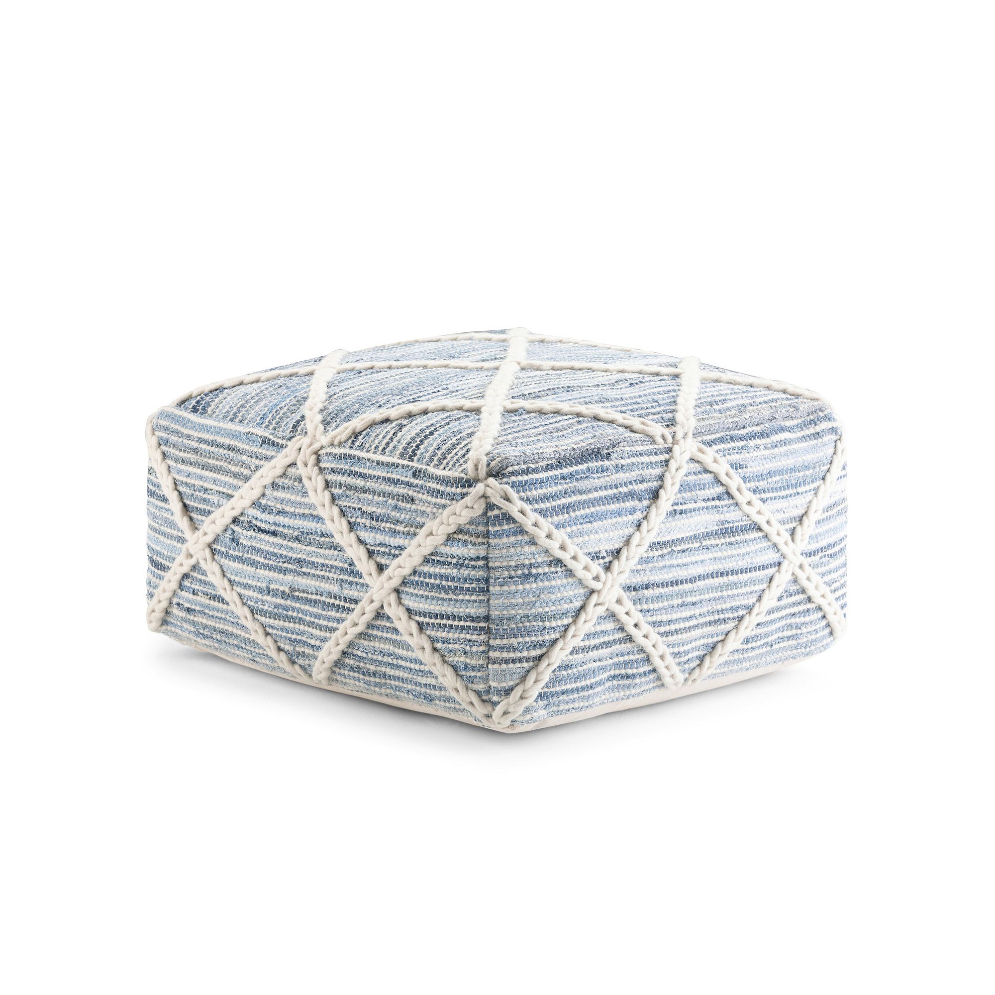 Simpli Home Cowan Square Pouf, Blue