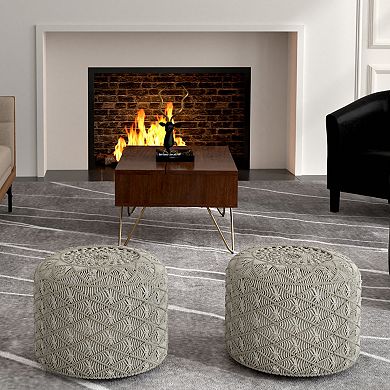 Simpli Home Coates Round Macrame Pouf