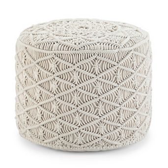 Simpli Home Coates Round Macrame Pouf