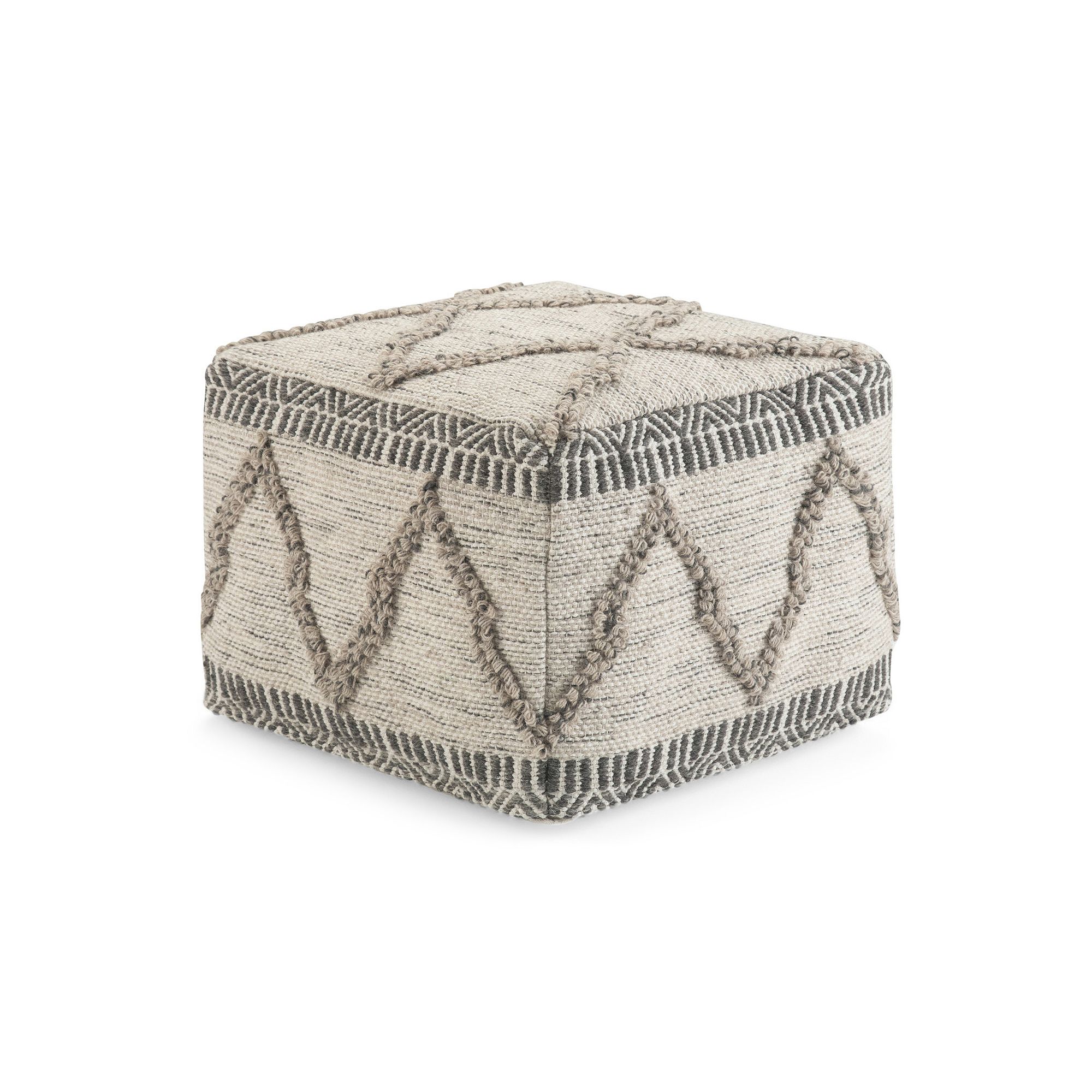 Simpli Home Sweeney Contemporary Square Pouf Ottoman, Gray
