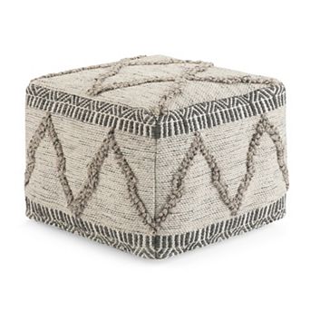 Simpli Home Sweeney Contemporary Square Pouf Ottoman