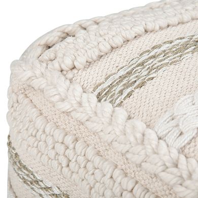 Simpli Home Sommer Contemporary Square Pouf - Natural Handloom Woven Pattern