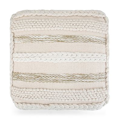 Simpli Home Sommer Contemporary Square Pouf - Natural Handloom Woven Pattern