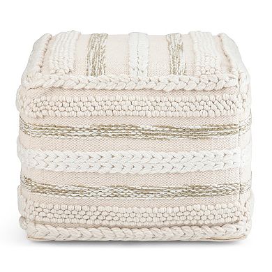 Simpli Home Sommer Contemporary Square Pouf - Natural Handloom Woven Pattern
