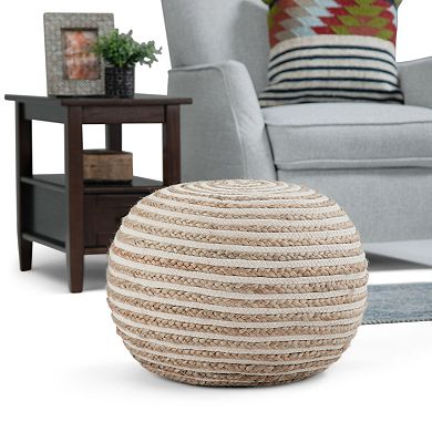 Simpli Home Yolanda Contemporary Round Pouf - Natural Jute