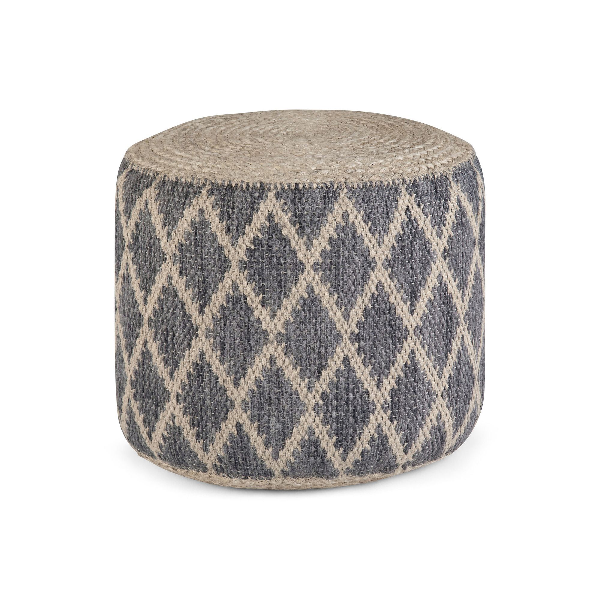 Simpli Home Edgeley Contemporary Round Pouf Ottoman, Gray