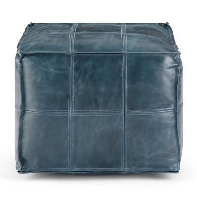 Simpli Home Manning Contemporary Square Pouf - Teal Leather