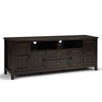 Simpli Home Burlington Traditional TV Media Stand in Mahogany Brown
