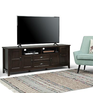 Simpli Home Burlington Traditional TV Media Stand in Mahogany Brown